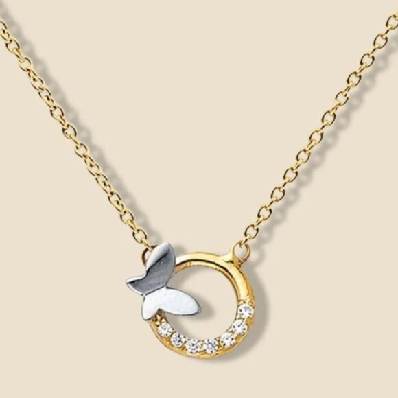 14K Gold Butterfly Necklace | Dainty Nature-Inspired Pendant Adjustable 17"-18" - Picture 1 of 2